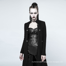 OPY-217 long wool coat for womenPUNK RAVE punk women black coat long wool coat for women